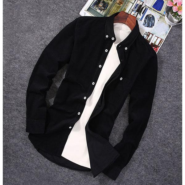 Corduroy Slim Fit Long Sleeve Shirt Men's Solid Color Casual Shirt Spring High Quality Pocket Lapel Shirt