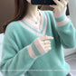 Autumn and Winter Mohair Thick Sweater Short V-neck Loose Coat Long Sleeve All-match Female Top