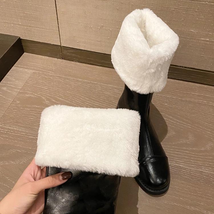 Thigh High Boots Women Winter Shoes Plush Warm Fur Boots Black Leather Snow Boots Fashion Goth Punk Flat Platform Shoes