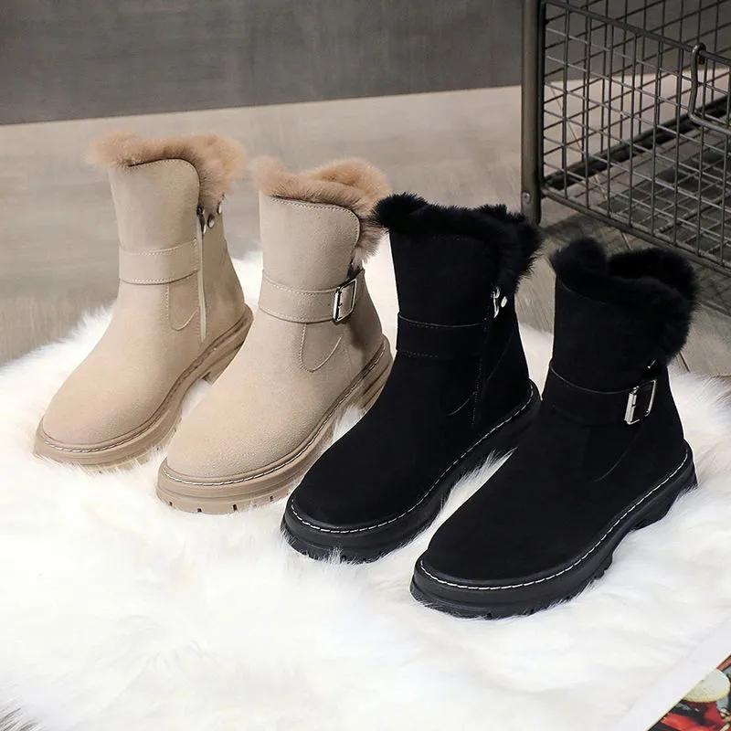 Winter Tube Snow Boots Woman Fur Plus Velvet Thick Bottom Anti-slip Wool Warm Cotton Shoes Winter Boots