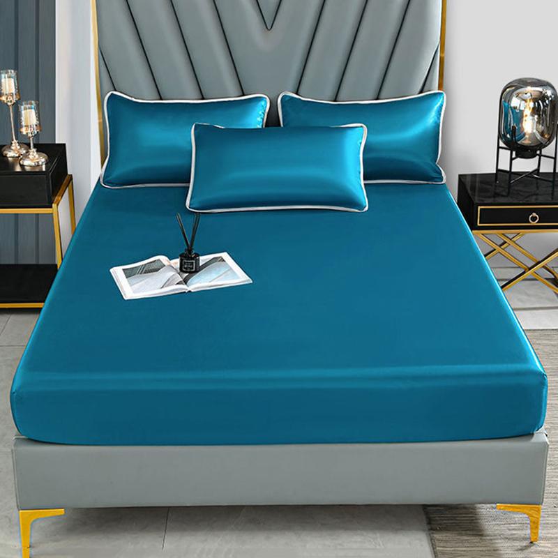 Three-piece Summer Skin-friendly Ice Silk Bed Sheet Mat Washable Non-slip Bedding Protection Cover