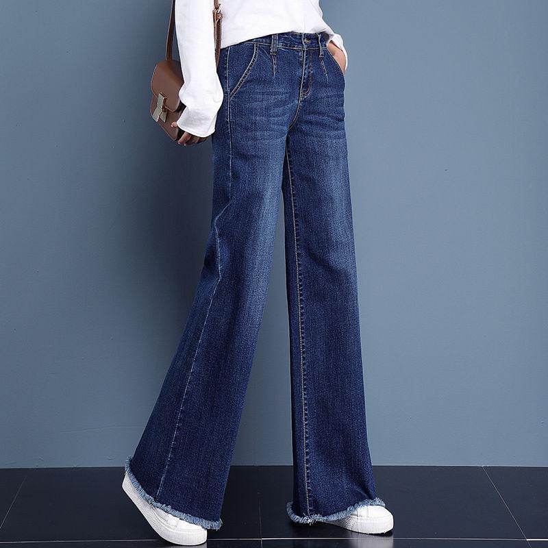Large Size Wide-Leg Flash Bell-bottom Pants Loose-Fit Straight-leg Pants Capri Jeans Women's