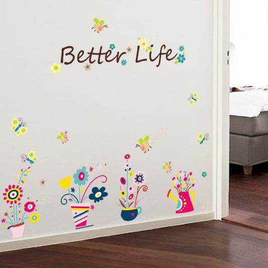 Beautiful Flower Bonsai Garden Wall Stickers Children 'S Room Kids Room Bathroom Decals Nursery Toil