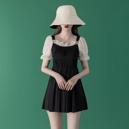 Swimsuit Women's Small Fragrant Wind Thin Belly Thin A-line Version Waist Thin Small Breasts Gathered Skirt-style Swimwear Sweet