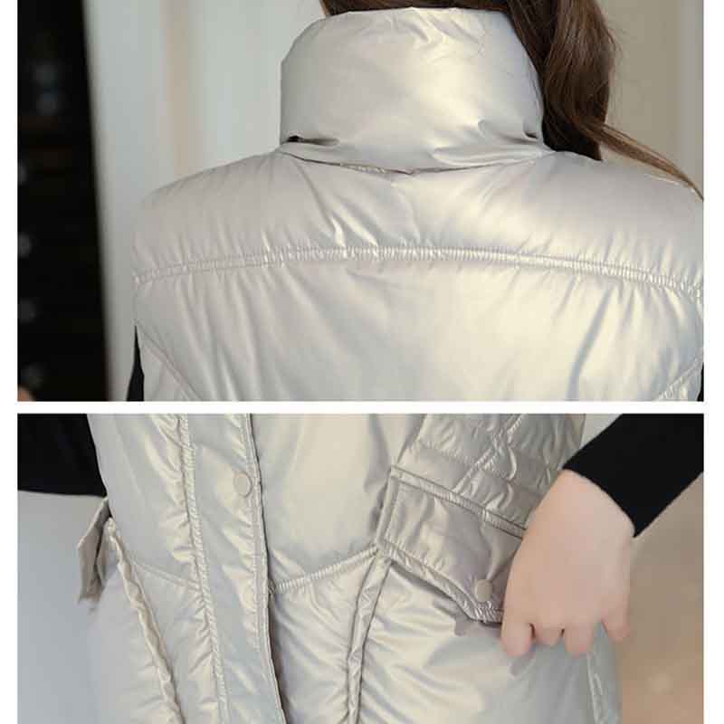 Cold-proof Vest Women's Autumn and Winter Bright Surface Wash-free Down Cotton Mid-length Outer Wear Vest Jacket