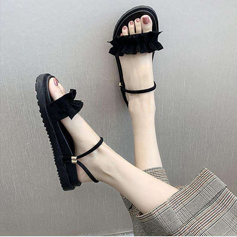 Sponge Cake Platform Sandals Female Fairy Style Summer Student Flat Roman Net Red Sandals