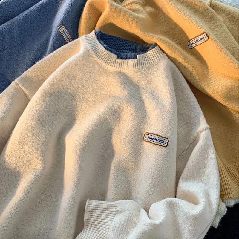 Fake Two White Sweaters for Boys and Girls In Autumn and Winter Loose and Lazy Style Couples Knit Sweater