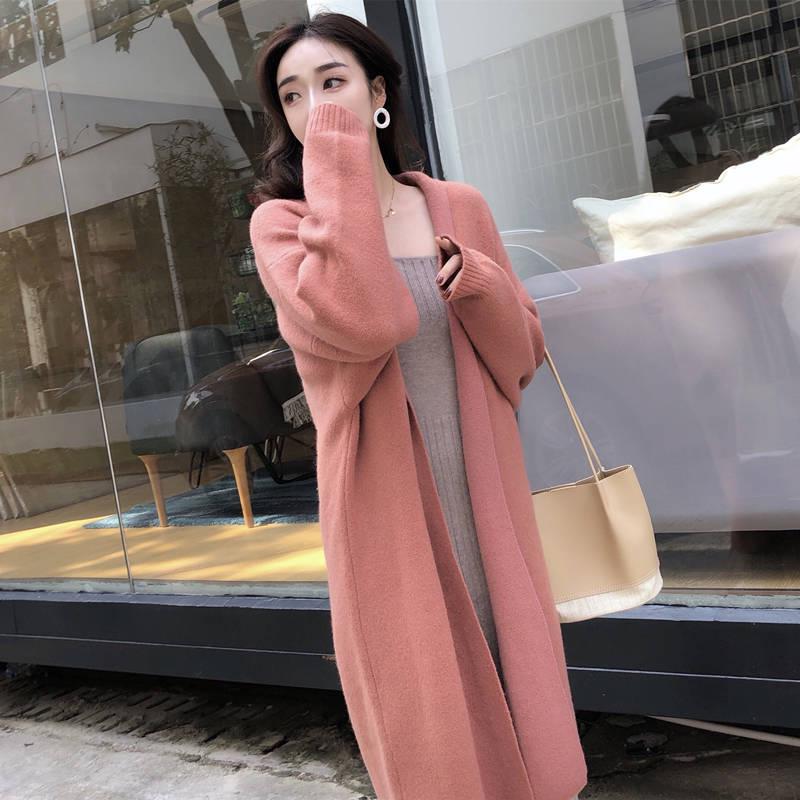 Autumn and winter new loose lapel sweater jacket female long section knit net red warm jacket