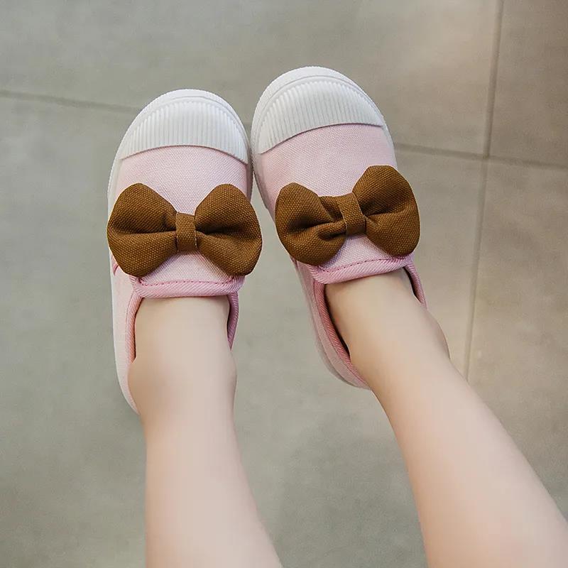 Girl's Canvas Shoes In Spring and Summer Anti-slip Soft Sole Outdoor Light Shoes Bow Decoration Girl's Casual Flat Canvas Shoes
