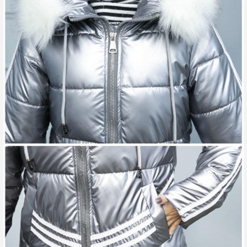 Women's Glossy Loose Down Jacket Mid-length Korean Thick Coat Warm Cotton Coat with Big Fur Collar Winter Quilted Jacket
