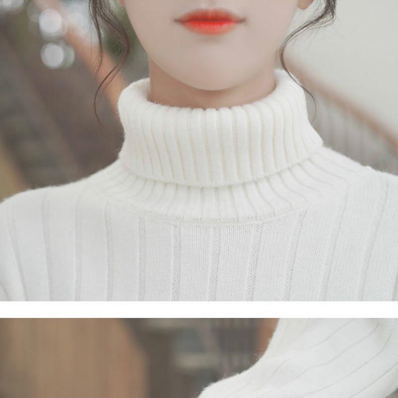 Thick Solid Color Inner Pull-up Turtleneck Sweater Women Lantern Sleeves Wild Knitted Top