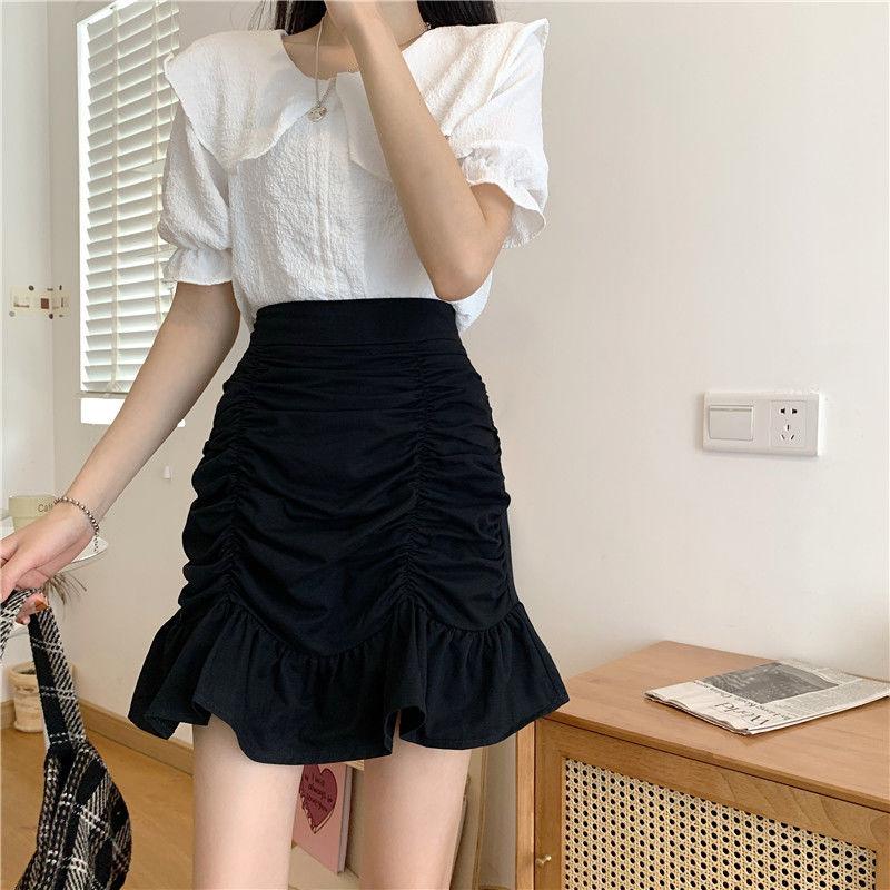 Women Sexy Tight A-line Pleated Skirt High Waist Mermaid Skirt Hip Skirt  Elastic Waist Club Casual Home Office