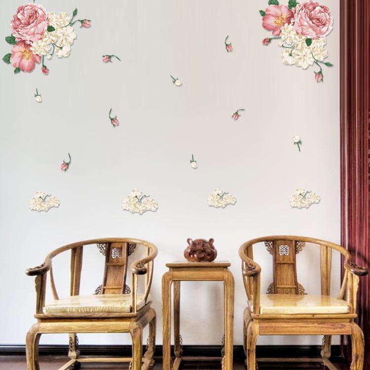 Peony flower three generations removable wall stickers TV sofa bedroom living room wall stickers