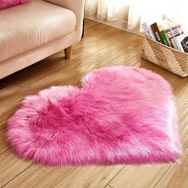 Shaggy Carpet Wool Faux Fluffy Mats Artificial Sheepskin Hairy Mat Love Heart Rugs NO Lint Carpet For Living Room 30x30/40x50cm