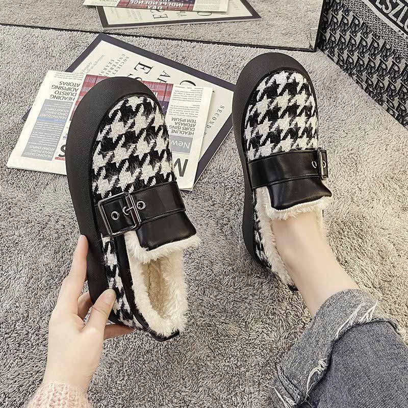 Women's Winter Warm Plus Velvet Padded Cotton Shoes Casual Flat All-match Flat Shoes