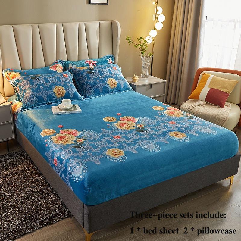 Beds Three-piece Bed Cover Coral Velvet All-inclusive Protective Cover Home Bedding Simple Wind Soft Skin