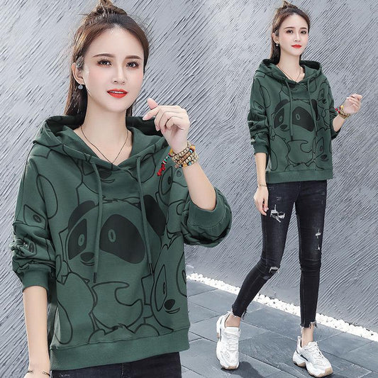 Cartoon Print Hooded Sweater Pure Cotton Loose Long Sleeve Top Fashion Age Reduction Jacket