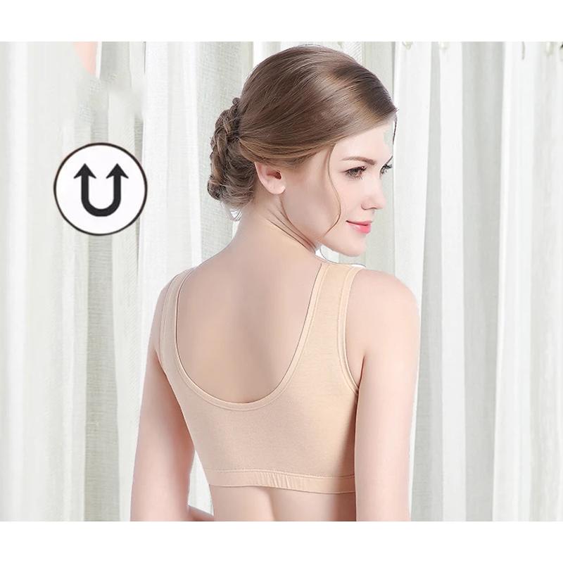 Women's Pure Cotton Non-wireless Bra Thin Ladies Gather-up Vest-style Sports Underwear Seamless Sleep Cotton Bra Lace Padded Adjustable Brassiere