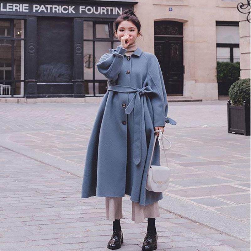Hepburn Style Woolen Coat Women's Mid-length Korean Style Loose Woolen Coat Plus Cotton Thick Autumn and Winter Woolen Coat