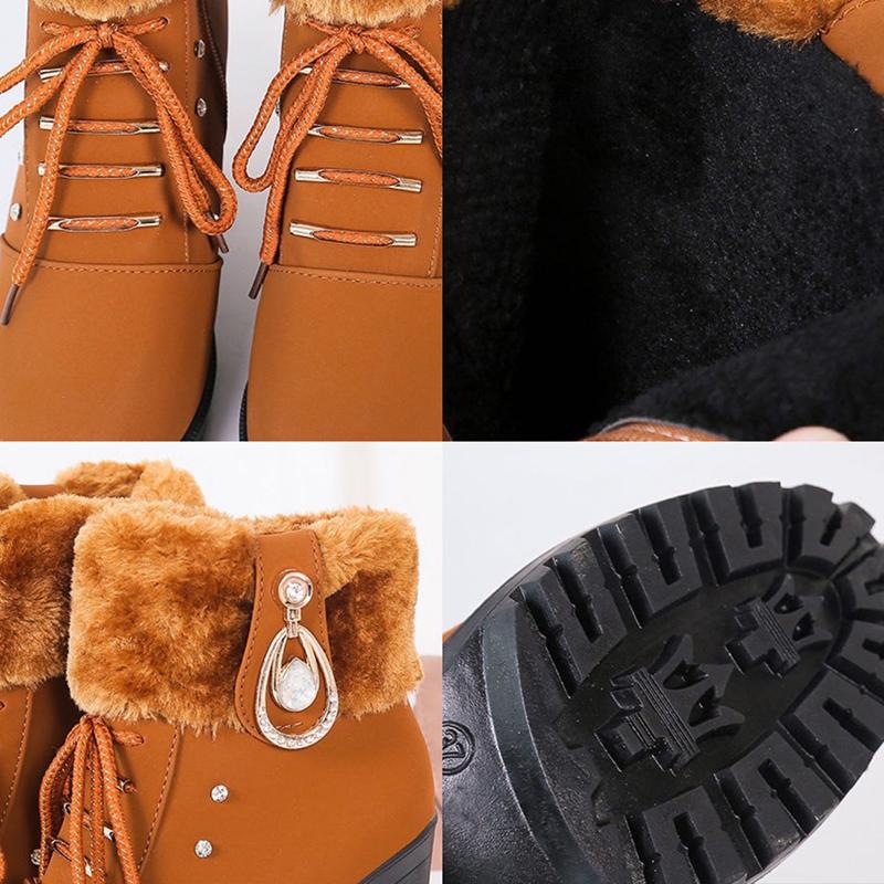 Women's Boots High Heels Winter Shoes Black Brown Fur Boots Plush Warm Snow Boots Ankle Booties Square Heel Boots 35-41