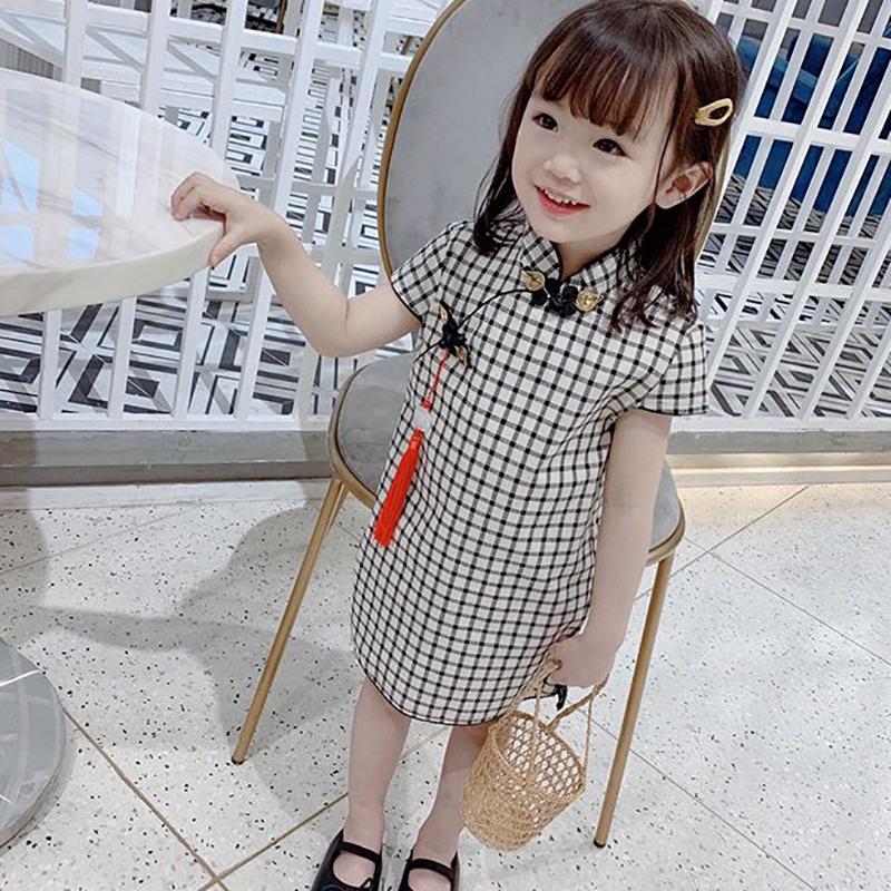 Children's Clothing Girls Spring and Summer Children's Self-cultivation Cheongsam Dress Princess Dress Chinese Style Retro Dress