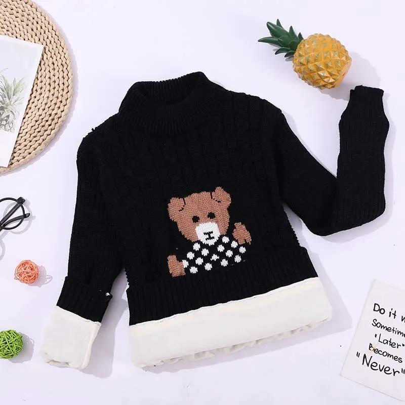 Children's Sweater Autumn and Winter Children's Clothing Plus Velvet Warm Knit Sweater Boys and Girls Sweater Pullover Bottoming Shirt