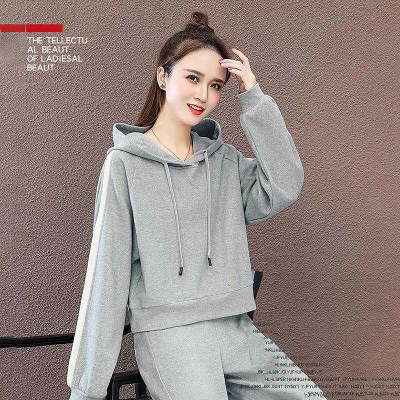 Suit Cotton-containing Leisure Sports Suit Hooded Long-sleeved Hoodie Wide Leg Pants Two-piece Women's Loose Suit Casual Wear