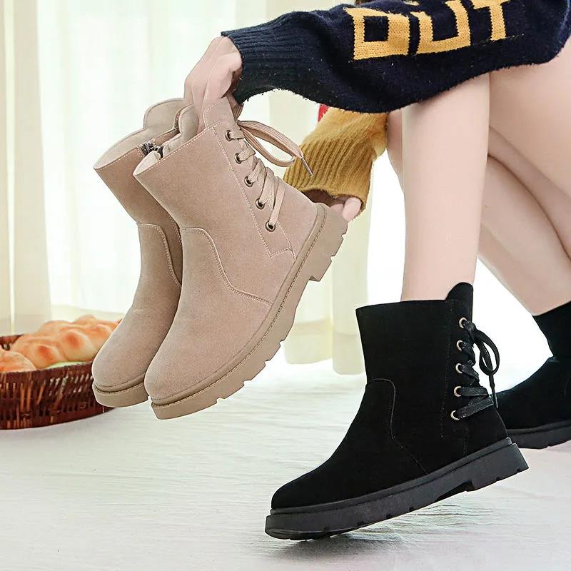 Martin Boots Female British Style Winter Student Wild Warm Short Boots Motorcycle Anti-skid Plus Velvet Snow Boots