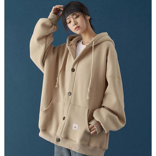 Autumn and Winter Lazy Wind Hooded Sweater Loose and Versatile Cardigan Jacket Women