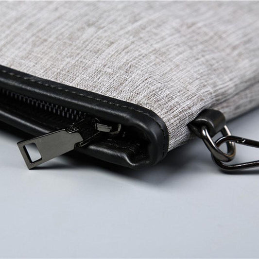 Business Briefcase Men Gray Canvas Multi-pocket Zipper Waterproof Anti-theft Handbag Clutch Bag