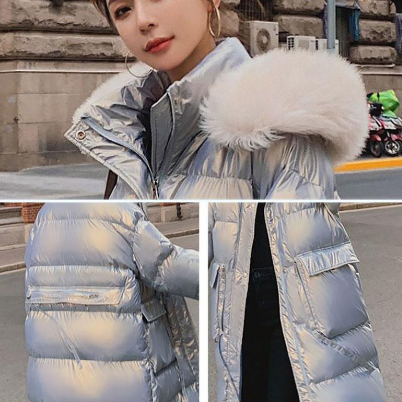 Shiny Down Cotton Jacket Fashion Color Hooded Jacket Winter Thicken Warm Long Over-the-knee Cotton Jacket Suitable for Women