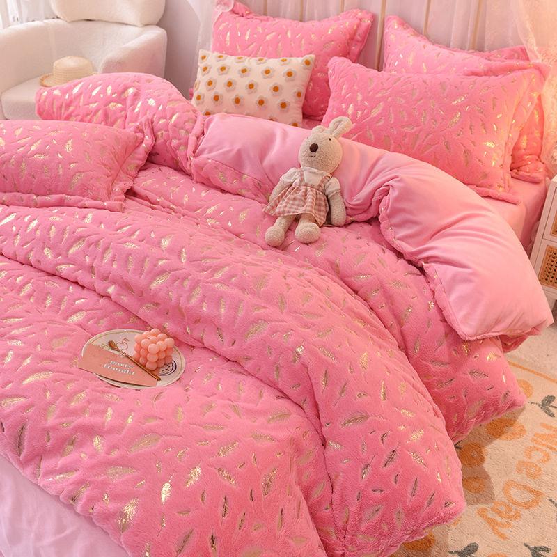 4pcs/set Winter Coral Fleece Duvet Cover Thick Warm Flannel Sheets Korean Style Sheets