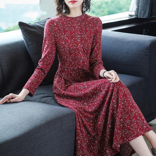Floral Print Long Dress Bohemian Three Quarter Sleeve Sexy Dress Women O Neck Slim Elegant Dress