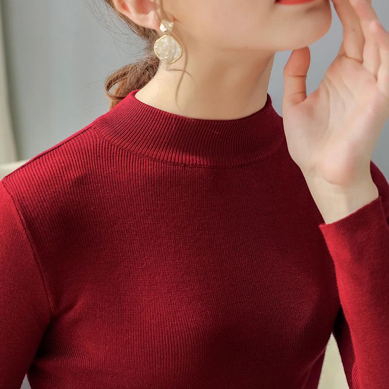 Pofulove Half-high Collar Bottoming Shirt Women's Long-sleeved Autumn Winter Slim-fitting Tight Top