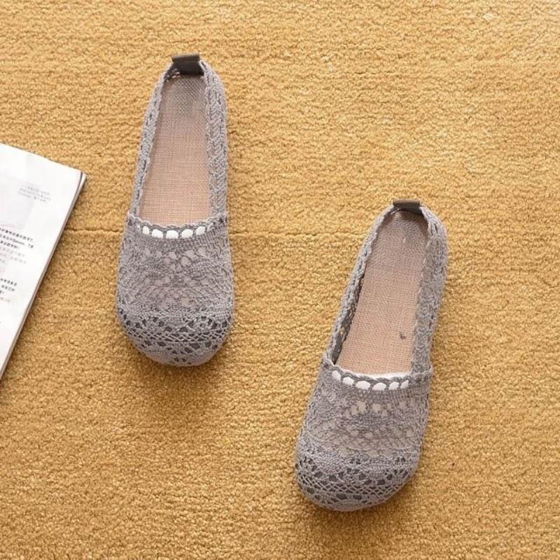 Spring Summer Women Mesh Hollow Flat-bottomed Pregnant Women Shoes Soft-soled Single Shoes All-match Casual Lazy Shoes