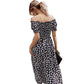 One-shoulder Dress Large-size Floral Dress Waist Slimming Slim Floral Skirt Puff Sleeve Large-size Dress Fabric Refreshing and Breathable
