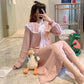 Women's Cute Japanese Sweet Bow Nightdress Doll Collar Princess Nightdress Long-sleeves Vertical Striped Pajamas Dress Loose Comfortable Homewear