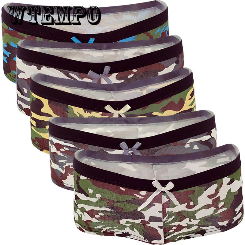 WTEMPO 6 pcs/lot Seamless Panties Women Fashion Panties Cotton Camouflage Print Underwear Army Green