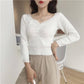 Sexy Low-neck Pullover Long Sleeve Short Sweater Women Open Navel  Slim Waist Knitwear