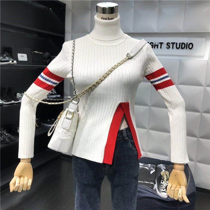 Pofulove Pullover Turtleneck Thick Long Sleeve Sweater Base Sweater Lady Slim Slim Fashion