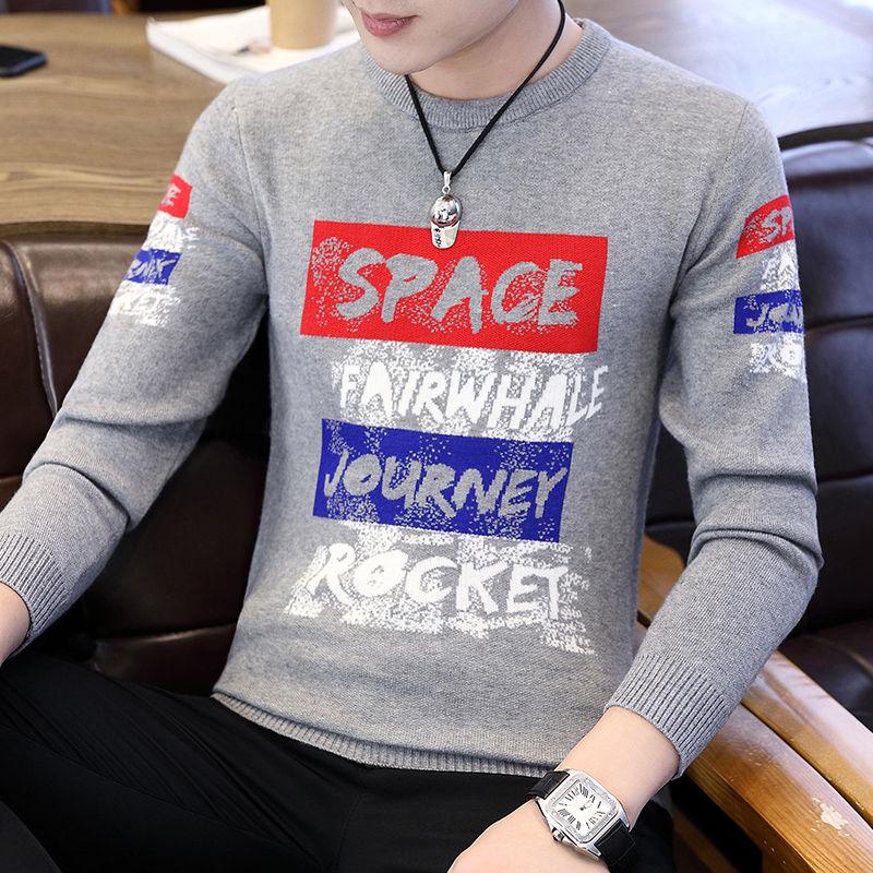 Sweater Men's Autumn and Winter Men's Round Neck Sweater 2019 Printed Clothing Bottoming Sweater