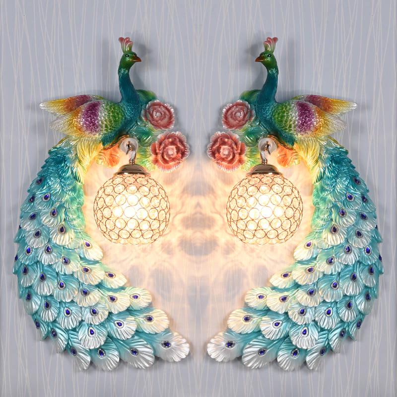 Luxury Peacock Crystal LED Wall Light Living Room Bedroom Bedside Wall Lamp Aisle Staircase Lights