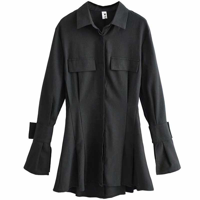 Shirt Flared Dress Women's Long-sleeved Summer Temperament Waist Slim Polo Collar