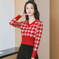 Autumn and Winter Retro Jacquard Sweater Women's V-neck Short Knit Top