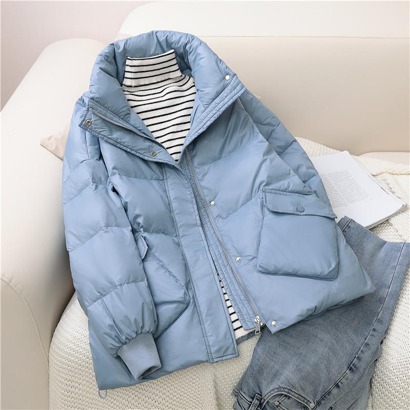 Short Down Jacket Women's Large Size White Duck Down Loose and Thick Women's Stand-up Collar Jacket
