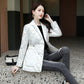 Women's Cotton-padded Clothes Mid-length Korean Style Waist Slim Slimming Suit Collar Down Cotton Jacket
