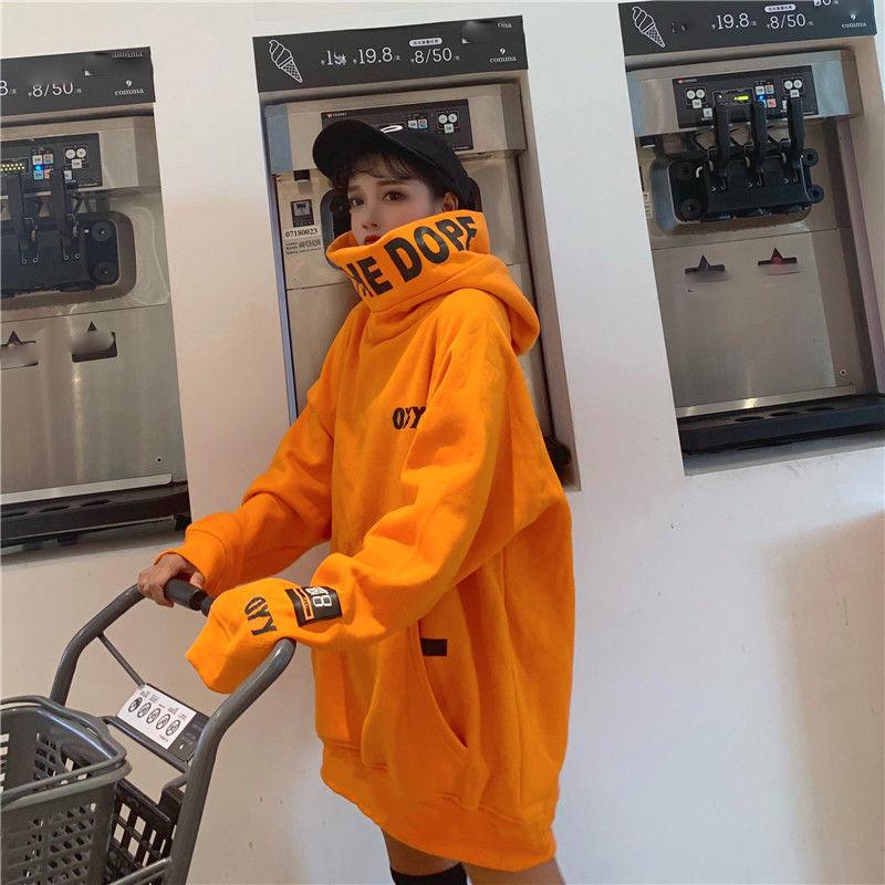 Women Winter Sweatshirts Turtleneck Hooded Pullover Hoodies Oversized Streetwear Hip Hop Tracksuit Plus Size Loose Long Coat Women Top Clothes