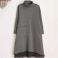 Vintage Turtleneck Sweater Dress Women Autumn Winter Long Bottoming Dress  Loose Asymmetric Knitted Dress Outwear