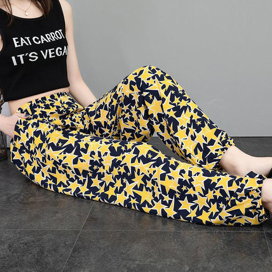 Summer Cool and Sunscreen Anti-mosquito Cotton Silk Beach Pants Cotton Silk Lantern Rayon Trousers Women Loose Harem Pants Feet Thin