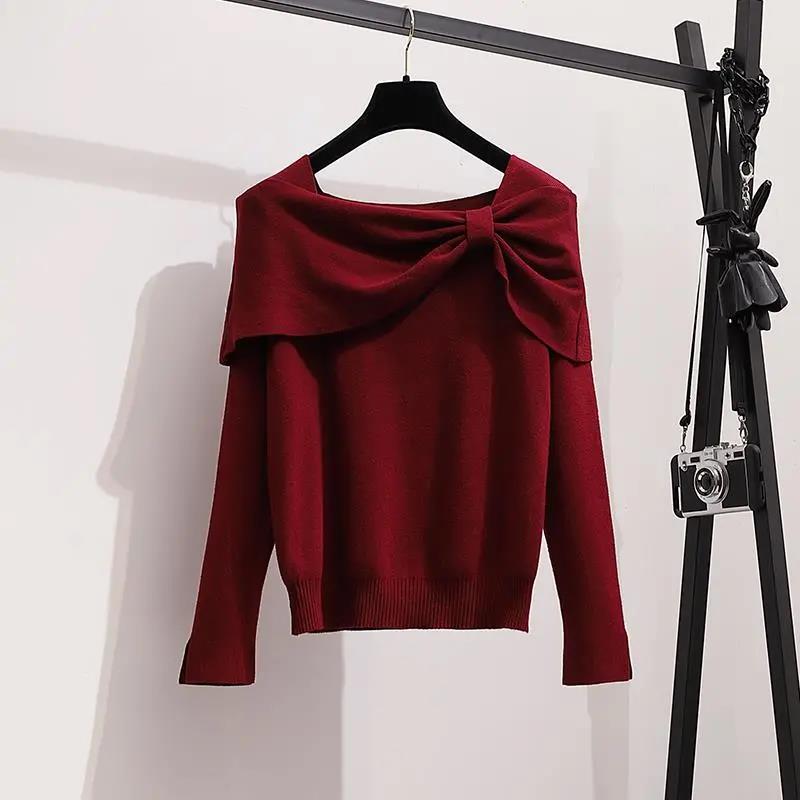 Women's Fall/winter Suit Women's Age-reducing Knit Sweater Sweater and Plaid DressTwo-piece Suit